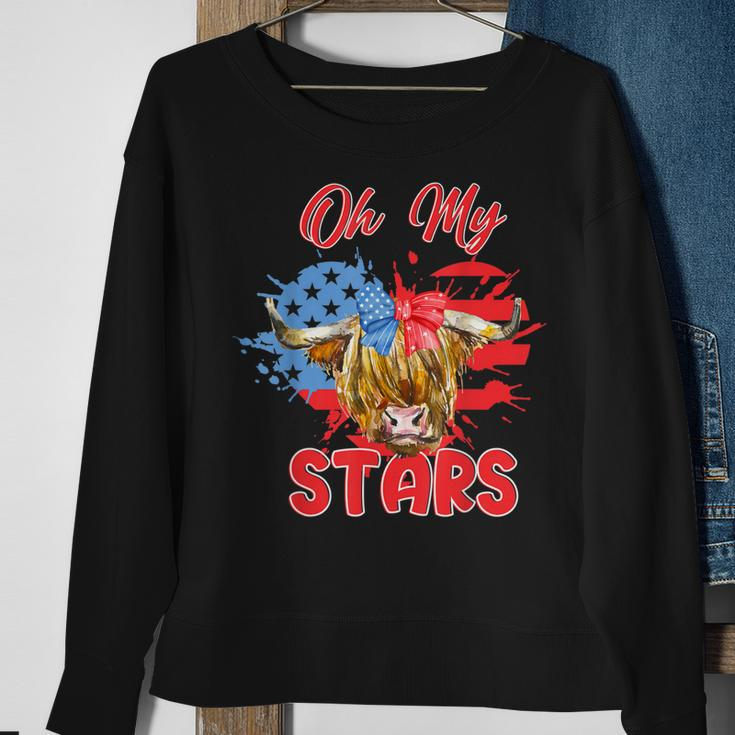 Patriotic Highland Cow Oh My Stars 4Th Of July American Flag Sweatshirt Gifts for Old Women