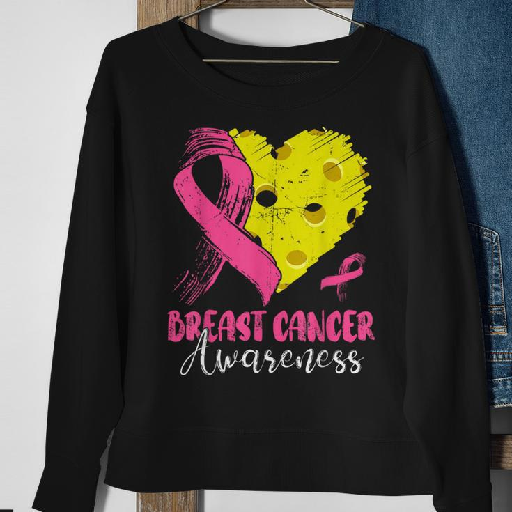 Pink Ribbon & Pickleball Ball Heart Breast Cancer Warrior Sweatshirt Gifts for Old Women