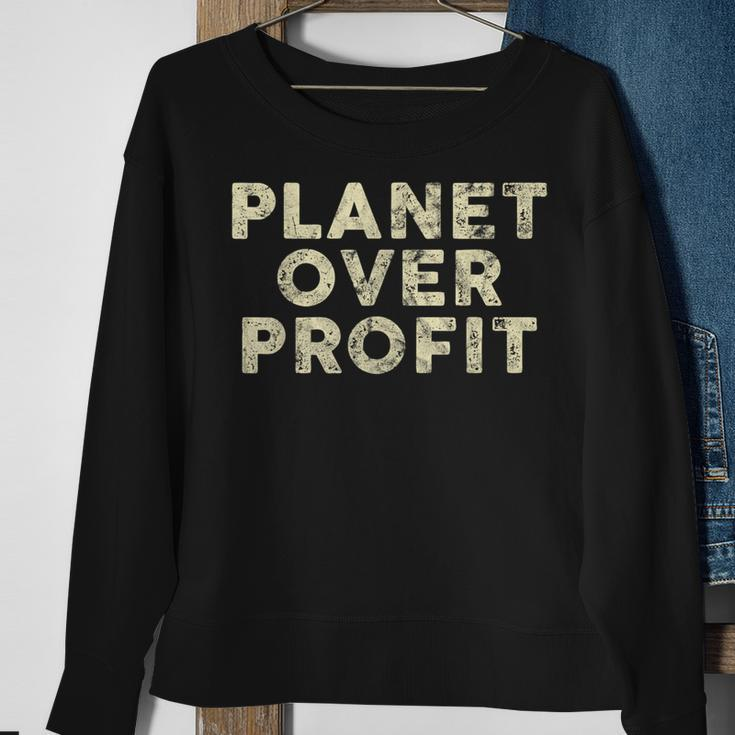 Planet Over Profit Vintage Protect Environment Quote Sweatshirt Gifts for Old Women