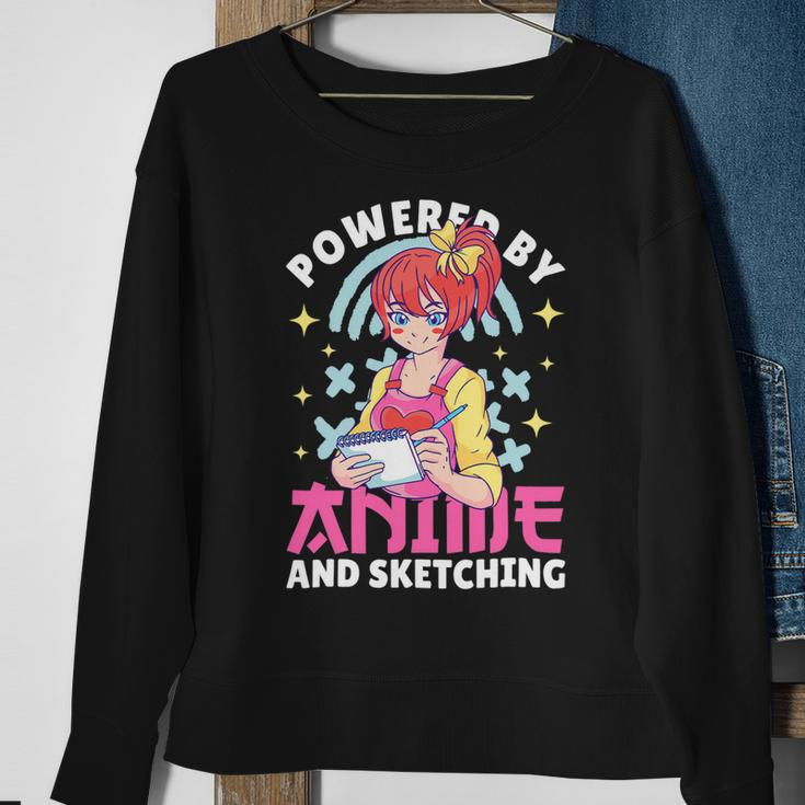 Powered By Anime And Sketching With Anime Sweatshirt Gifts for Old Women