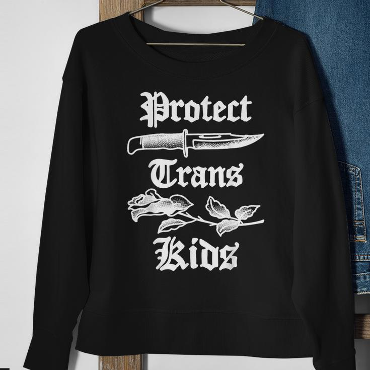Protect Trans Kids Knife Lgbtq Rose Ally Trans Pride Flag Sweatshirt Gifts for Old Women