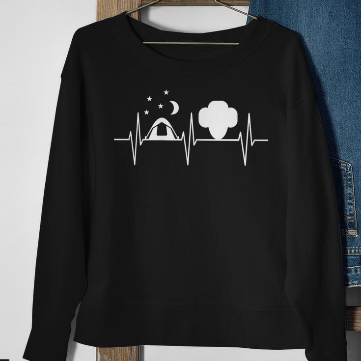 Proud Scout Girl Scouting Heartbeat Trefoil Tent Camping Sweatshirt Gifts for Old Women