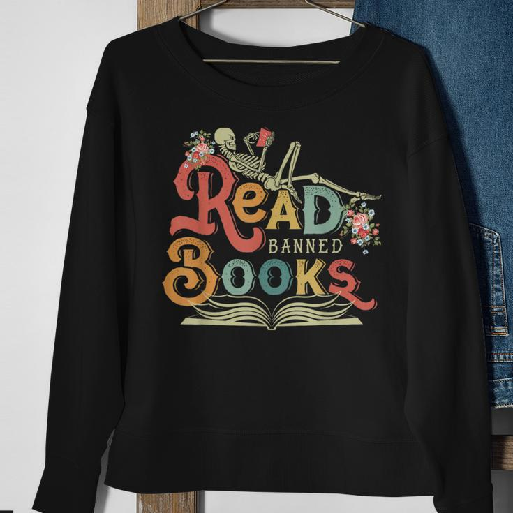 Read Banned Books Funny Skeleton Reading Book Reading Funny Designs Funny Gifts Sweatshirt Gifts for Old Women
