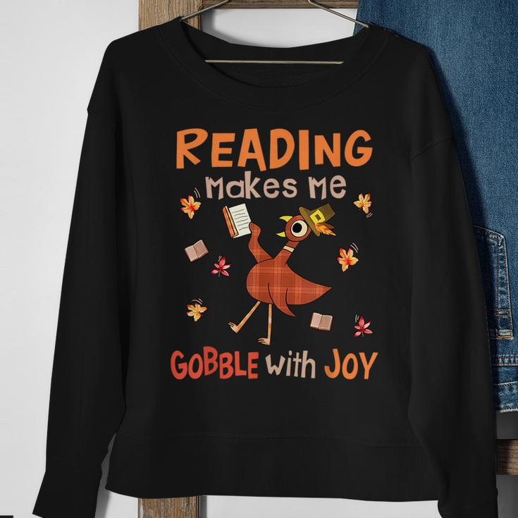Reading Makes Me Gobble With Joy Turkey Reading Book Sweatshirt Gifts for Old Women