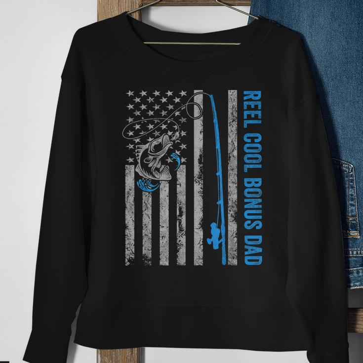 Reel Cool Bonus Dad Fathers Day American Flag Fishing Sweatshirt Gifts for Old Women