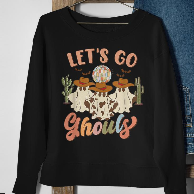 Retro Halloween Let's Go Ghouls Western Ghosts Disco Ball Sweatshirt Gifts for Old Women