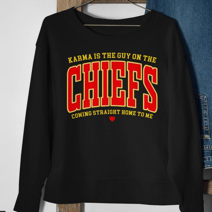 Retro Karma Is The Guy On The Chief Vintage Sweatshirt Gifts for Old Women