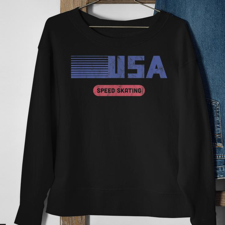 Retro Usa 2022 Team American Speed Skating Vintage Usa Funny Gifts Sweatshirt Gifts for Old Women