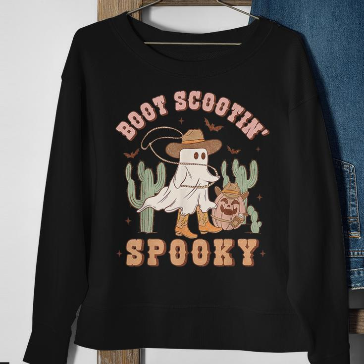 Retro Western Halloween Cowboy Ghost Boot Scootin Spooky Sweatshirt Gifts for Old Women
