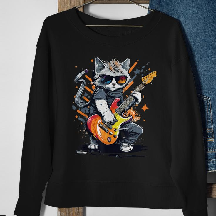 Rock Cat Playing Guitar Guitar Cat Sweatshirt Gifts for Old Women
