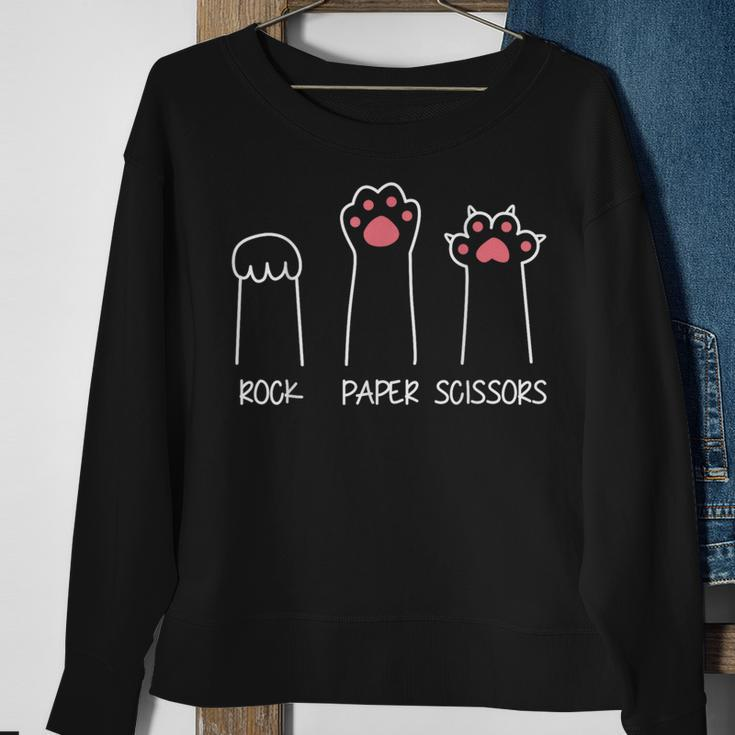 Rock Paper Scissors Hand Game Meme Animal Paw Cat Sweatshirt Gifts for Old Women