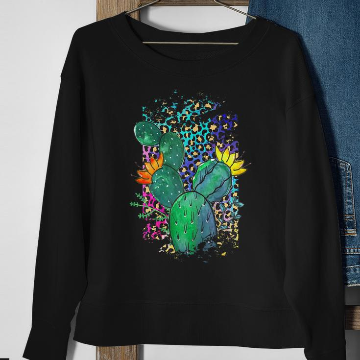 Rodeo Cowgirl Leopard Cheetah Cactus Graphic Women Western Sweatshirt Gifts for Old Women