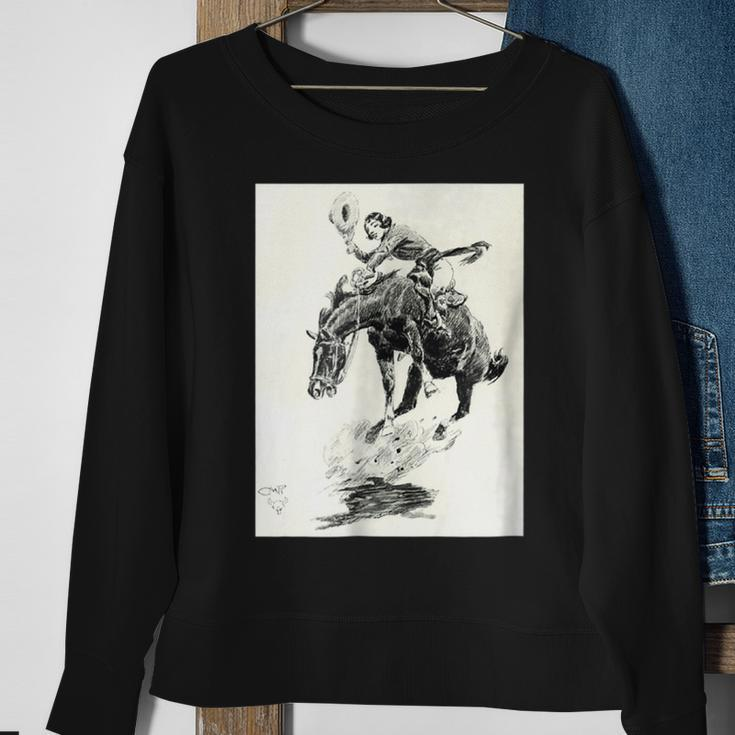Rodeo Cowgirl Riding Bucking Horse Sweatshirt Gifts for Old Women