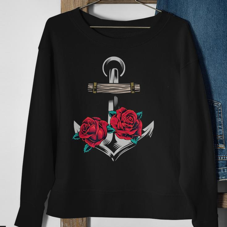 Rose And Anchor Nautical Tattoo Design Sweatshirt Gifts for Old Women