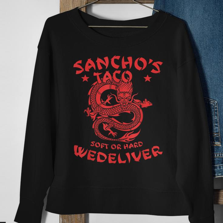 Sanchos Tacos Soft Or Hard We Deliver Apparel Sweatshirt Gifts for Old Women