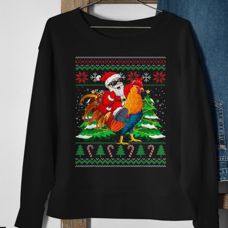 Santa With Rooster Christmas Tree Farmer Ugly Xmas Sweater Sweatshirt Gifts for Old Women
