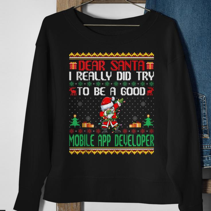 Santa Try To Be A Good Mobile App Developer Christmas Sweatshirt Gifts for Old Women