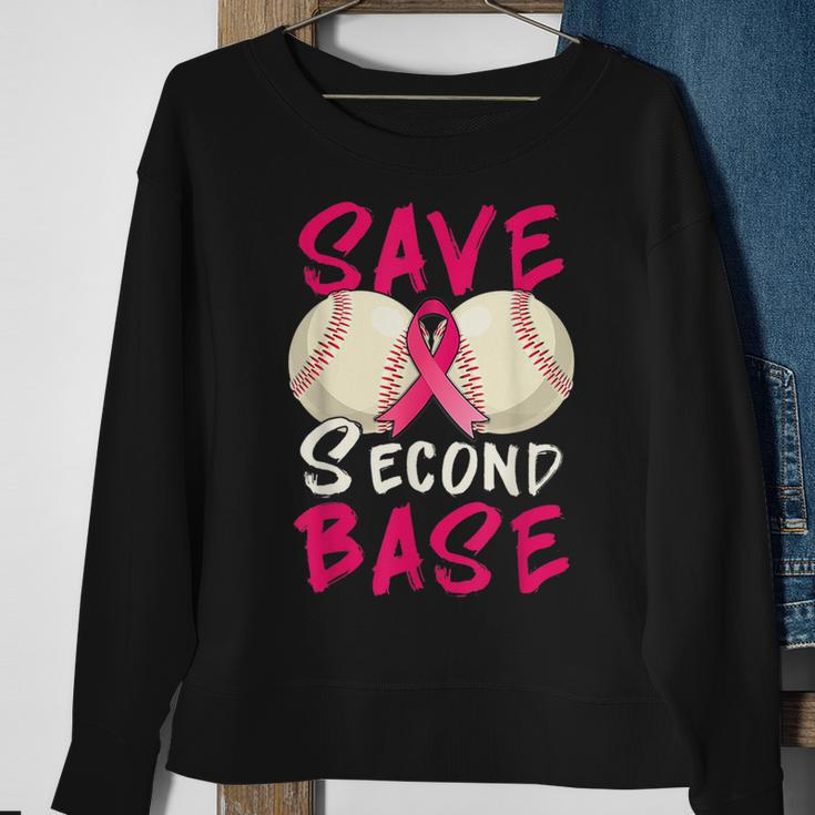Save Second 2Nd Base Baseball Pink Ribbon Breast Cancer Sweatshirt Gifts for Old Women