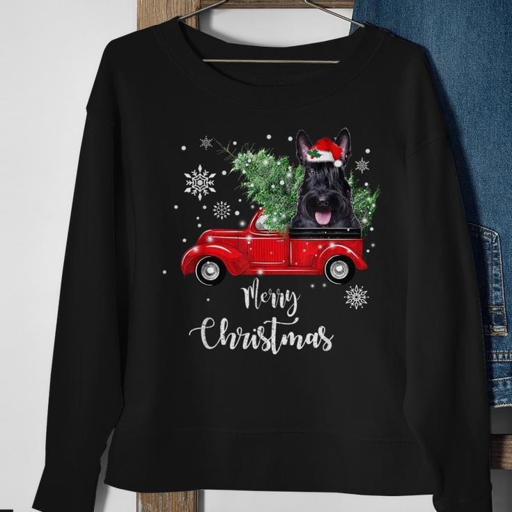 Scottish Terrier Ride Red Truck Christmas Pajama Sweatshirt Gifts for Old Women