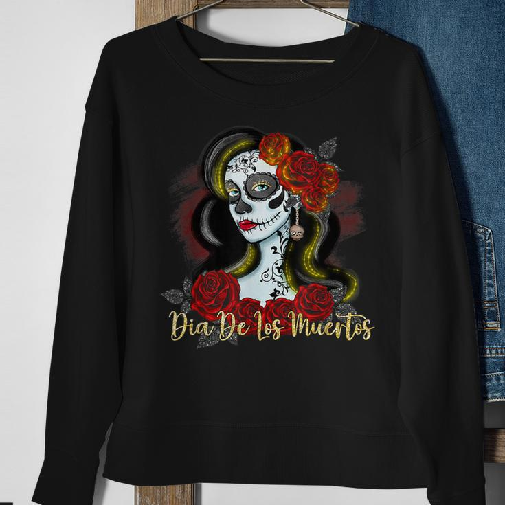 Senora Lady Roses Mexican Dead Day Of Dia De Los Muertos Sweatshirt Gifts for Old Women