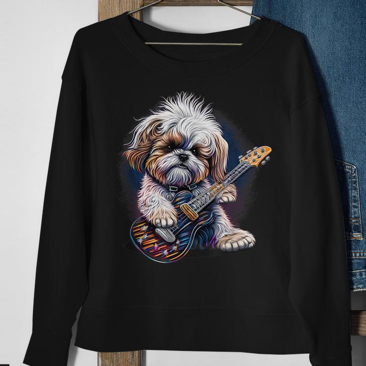 Shih Tzu Dog Playing Electric Guitar Rock Sweatshirt Gifts for Old Women
