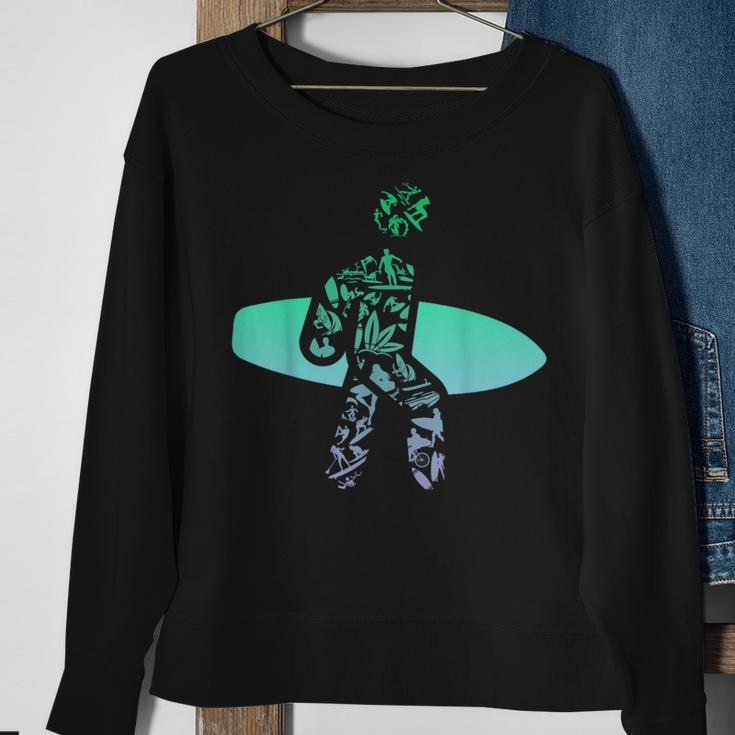 Silhouette Surf Icons For Surfer Surf Boys Surfing Sweatshirt Gifts for Old Women