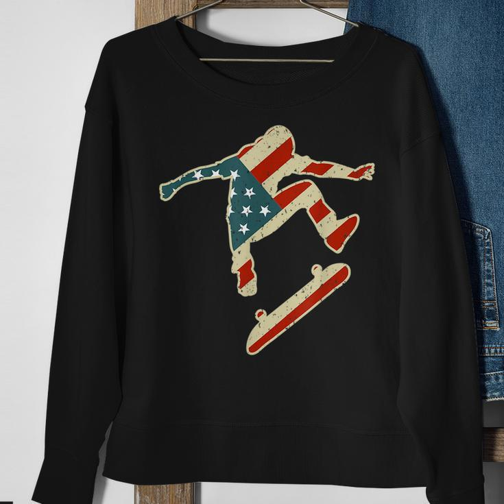 Skateboard Skating Usa American Flag Skater Skateboarding Skateboarding Funny Gifts Sweatshirt Gifts for Old Women
