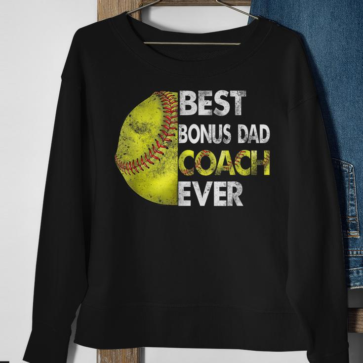Softball Best Bonus Dad Coach Ever Retro Funny Fathers Day Sweatshirt Gifts for Old Women