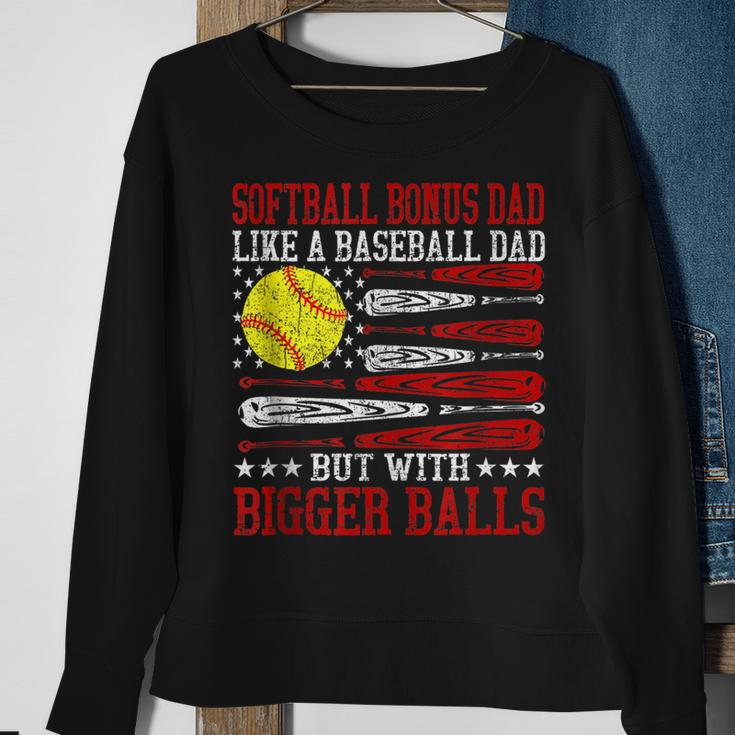 Softball Bonus Dad Like A Baseball Dad Us Flag Fathers Day Sweatshirt Gifts for Old Women