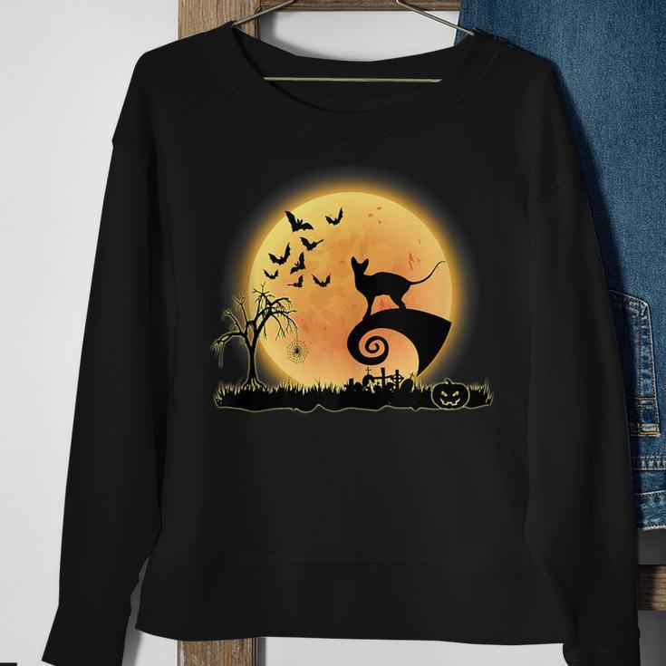 Sphynx Cat Scary And Moon Funny Kitty Halloween Costume Sweatshirt Gifts for Old Women