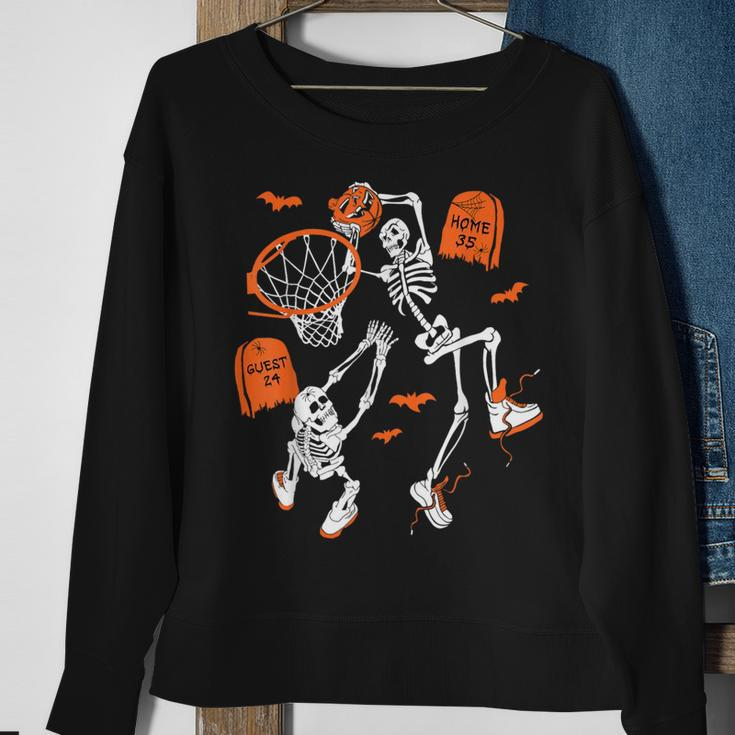 Spooky Skeleton Dunking Basketball Graveyard Halloween Sweatshirt Gifts for Old Women