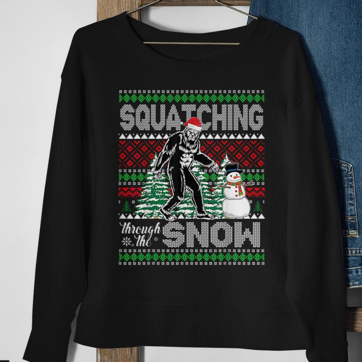 Squatching Through The Snow Bigfoot Ugly Sweater Christmas Sweatshirt Gifts for Old Women