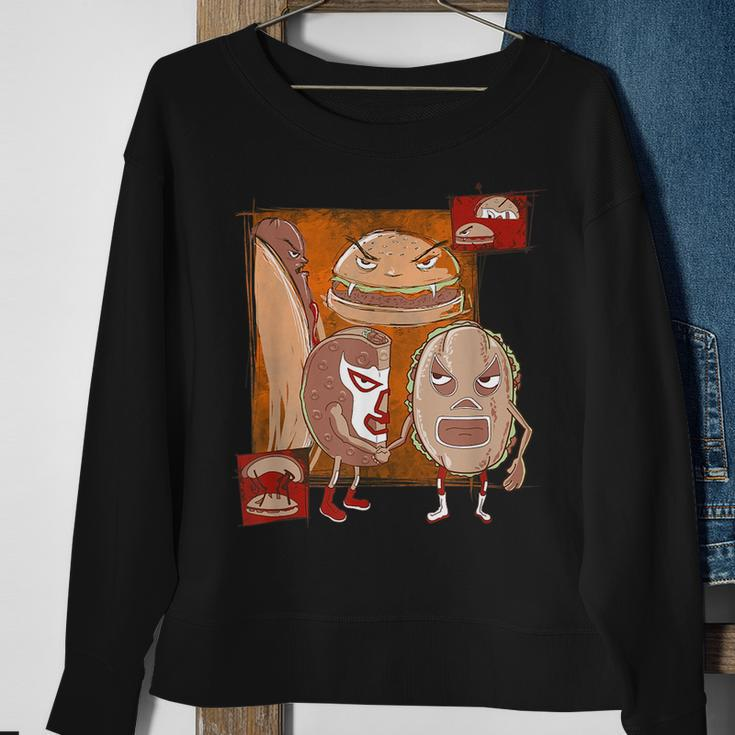 Taco And Torta Vs Hamburger And Hotdog Funny Mexican Sweatshirt Gifts for Old Women