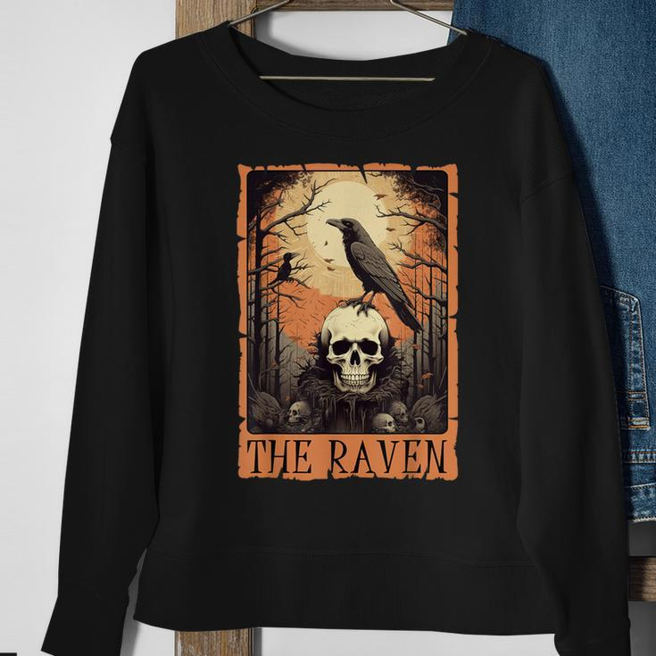 Tarot Card The Raven Crow Skull Spooky Halloween Sweatshirt Gifts for Old Women