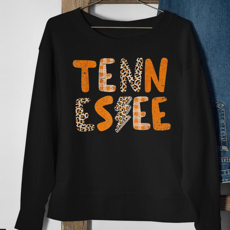 Tennessee State Flag Orange Plaid Leopard Sweatshirt Gifts for Old Women