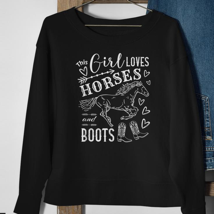 This Girl Loves Horses And Boots Cowgirl Riding Lover Sweatshirt Gifts for Old Women