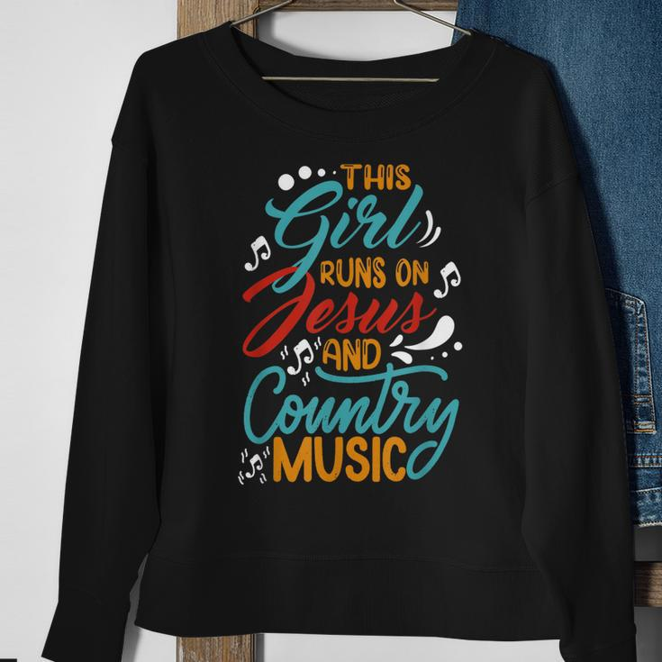 This Girl Runs On Jesus And Country Music Hat Cowgirl Guitar Sweatshirt Gifts for Old Women
