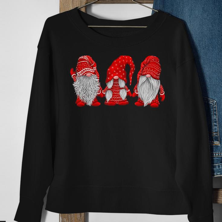 Three Gnomes In Red Costume Christmas Hanging With Gnomes Sweatshirt Gifts for Old Women