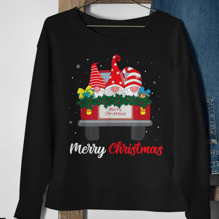 Three Gnomes In Red Truck With Merry Christmas Tree Family Sweatshirt Gifts for Old Women