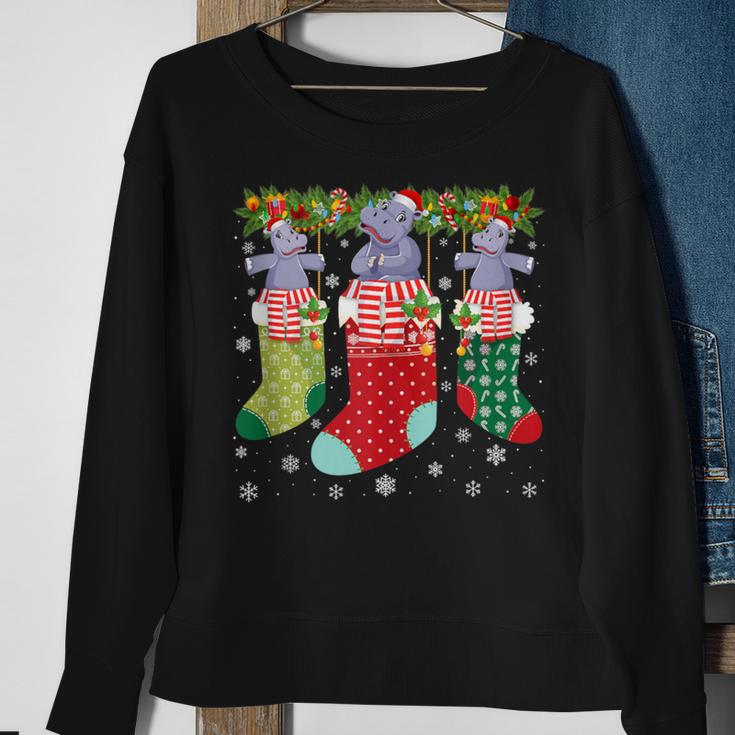 Three Hippo In Socks Ugly Christmas Sweater Party Sweatshirt Gifts for Old Women