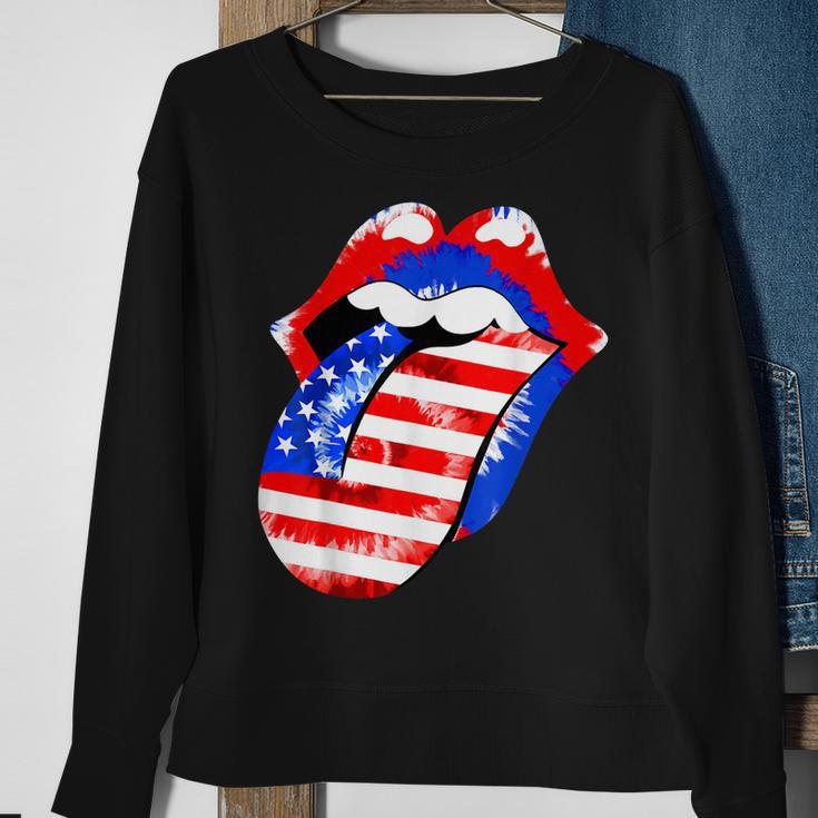 Tongue Lips American Flag 4Th Of July Proud Tie Dye Sweatshirt Gifts for Old Women