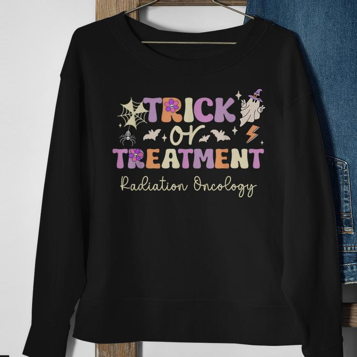 Trick Or Treatment Halloween Radiation Oncology Rad Therapy Sweatshirt Gifts for Old Women