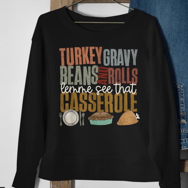 Turkey Gravy Beans Rolls Casserole Retro Thanksgiving Autumn Sweatshirt Gifts for Old Women
