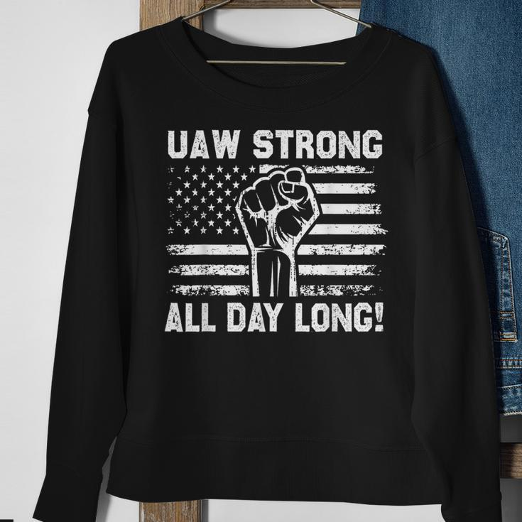 Uaw Strike Usa Flag Red United Auto Workers Picket Sign Sweatshirt Gifts for Old Women