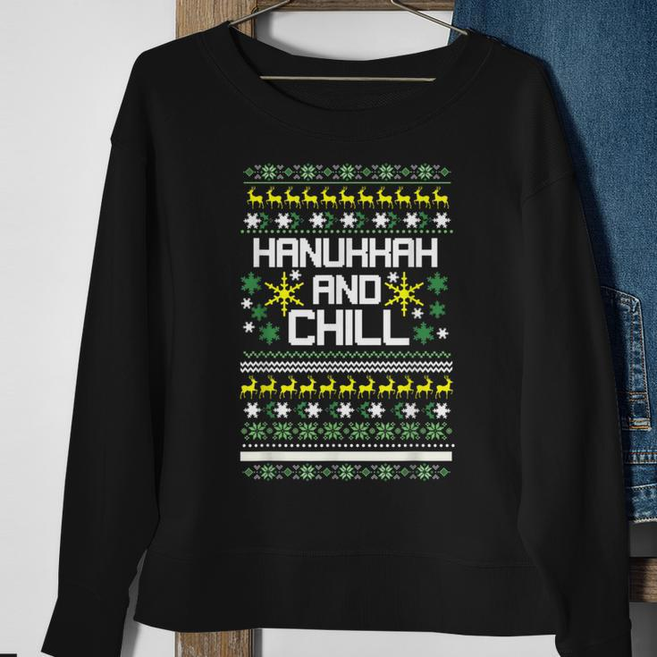 Ugly Christmas Sweater Hanukkah And ChillSweatshirt Gifts for Old Women