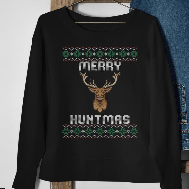 Ugly Christmas Sweater Hunting Merry Huntmas Sweatshirt Gifts for Old Women