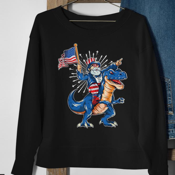 Uncle Sam Riding A Dinosaur 4Th Of July American Flag Sweatshirt Gifts for Old Women