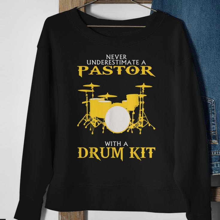 Never Underestimate Drummer Pastor Sweatshirt Gifts for Old Women