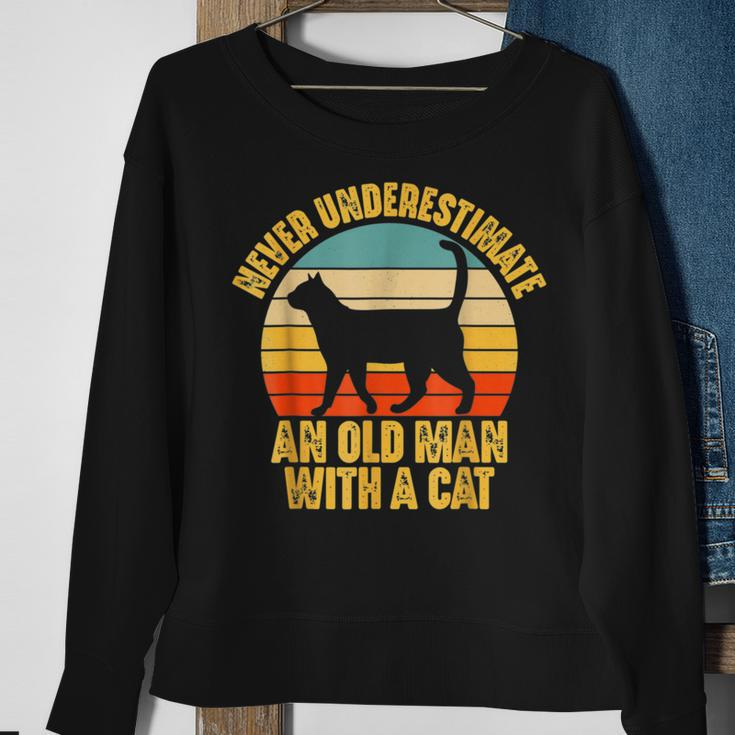 Never Underestimate An Old Man With A Cat Lover Vintage Sweatshirt Gifts for Old Women