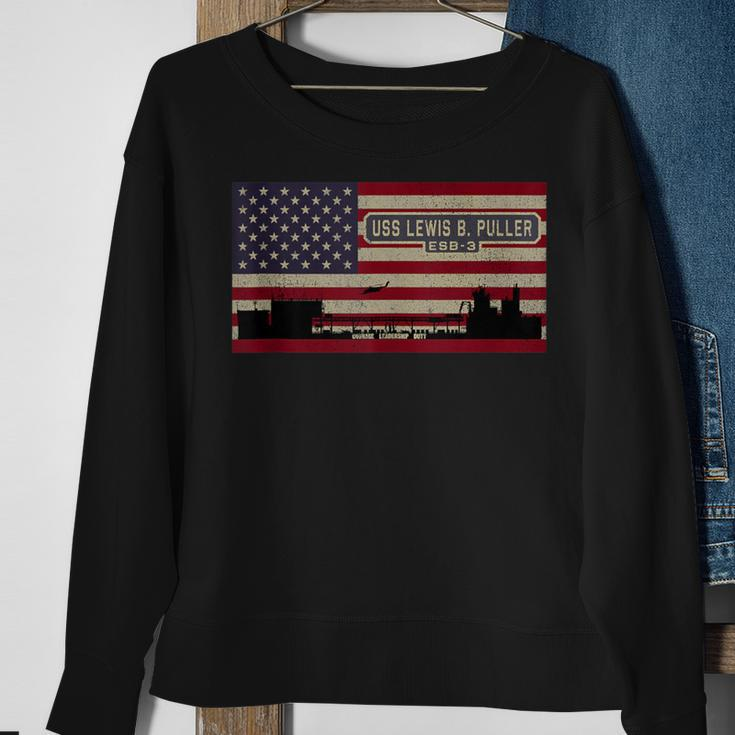 Uss Lewis B Puller Esb-3 Mobile Base Ship American Flag Sweatshirt Gifts for Old Women